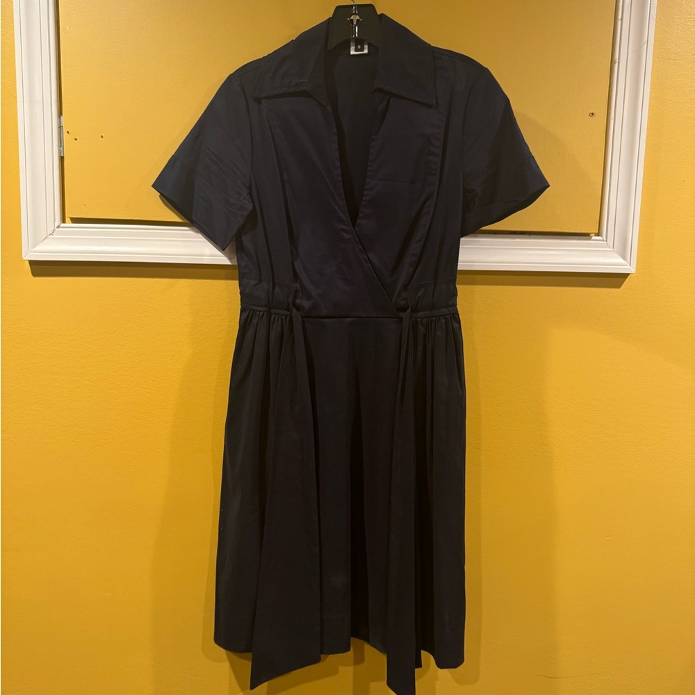 Diane Von Furstenberg belted shirt dress navy blue size 6